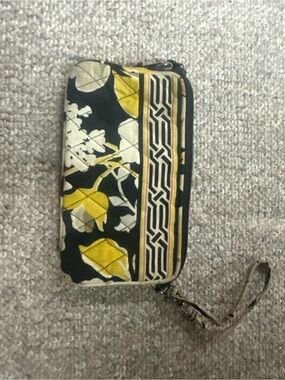 Floral Quilted Wristlet Wallet in Navy and Yellow